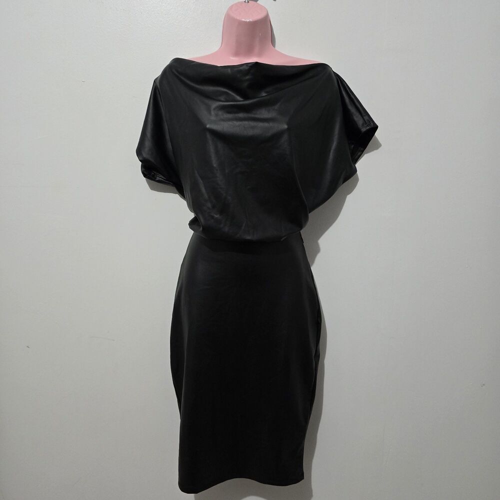 NWT - Fashion Nova - More to the Story Midi Dress - Faux Leather - Size M Black